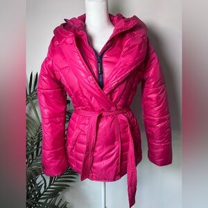 Tommy Hilfiger Teens Fuchsia Belted Puffer/ Bomber Jacket Coat size XL 16
